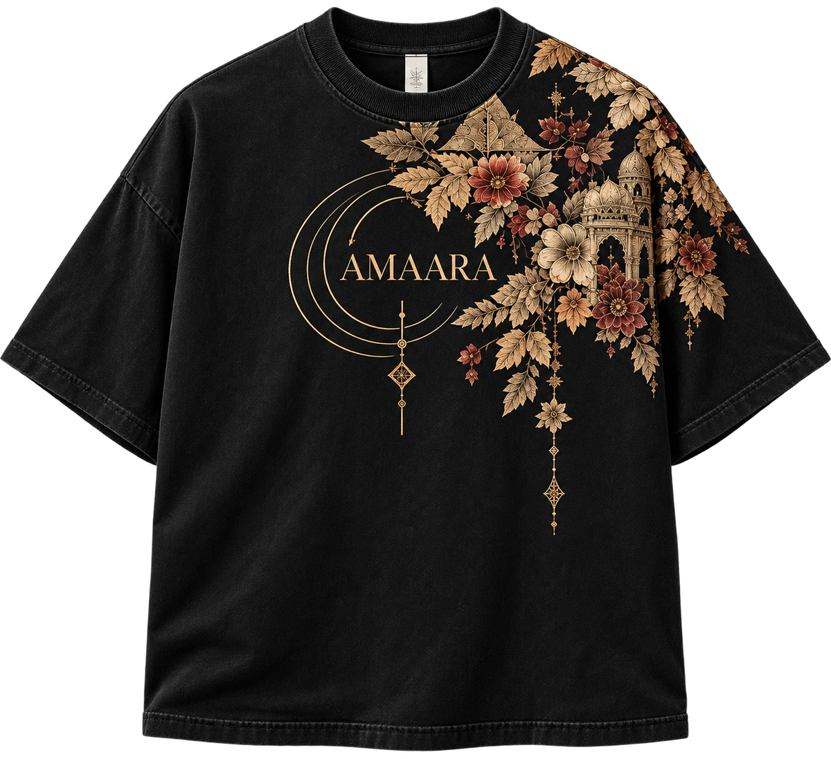 Floral Celestial  Oversized T-Shirt — Washed Black