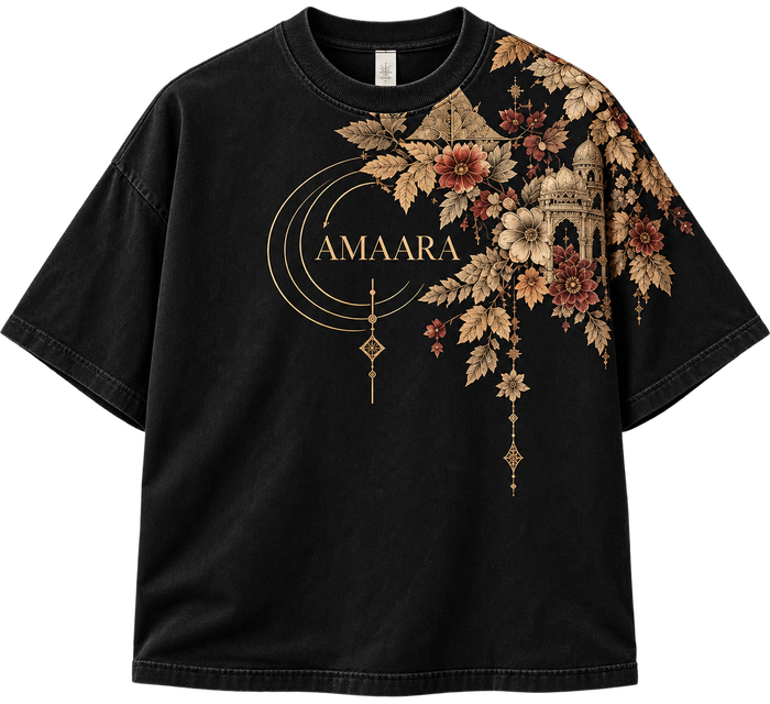 Floral Celestial  Oversized T-Shirt — Washed Black